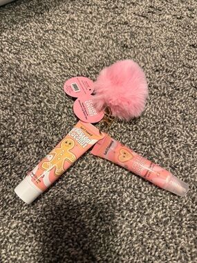 Pink Frosted Coconut Lip Care Set with Pom Keychain